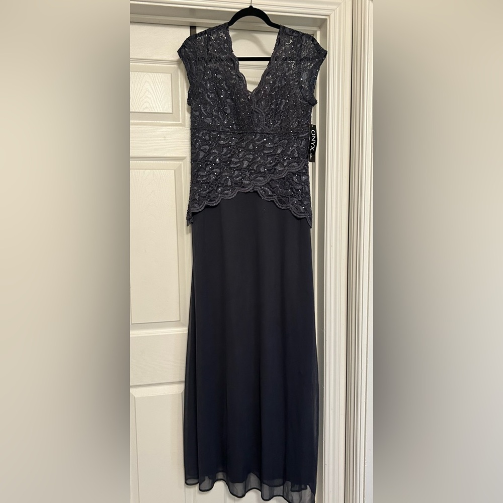 Onyx Nite GUN color Sequin Lace Maxi Dress
